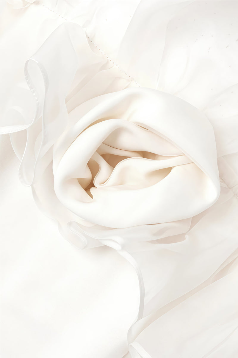 Zaretp White Ruffled Silk Midi Dress