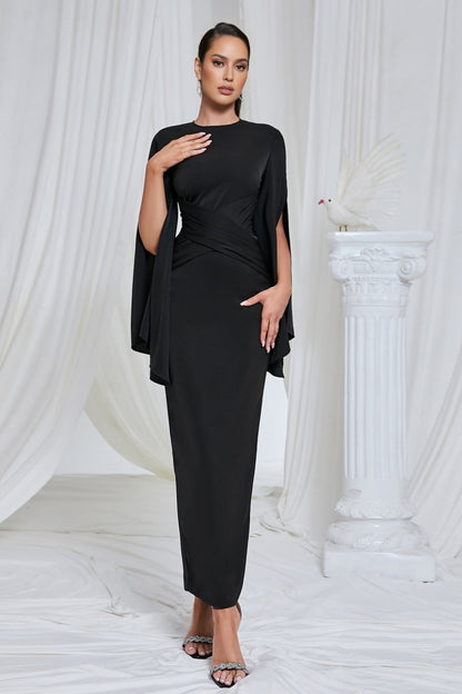 Nali Black Round Neck Maxi Dress