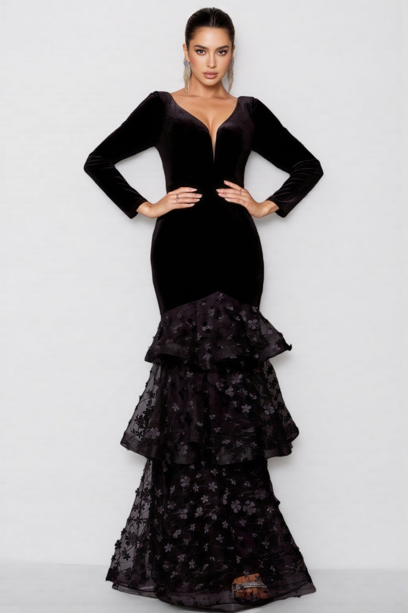 Nader Black Layered Mesh Maxi Dress