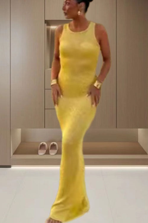 Consonak U Neck Sleeveless Sequin Bodycon Maxi Dress