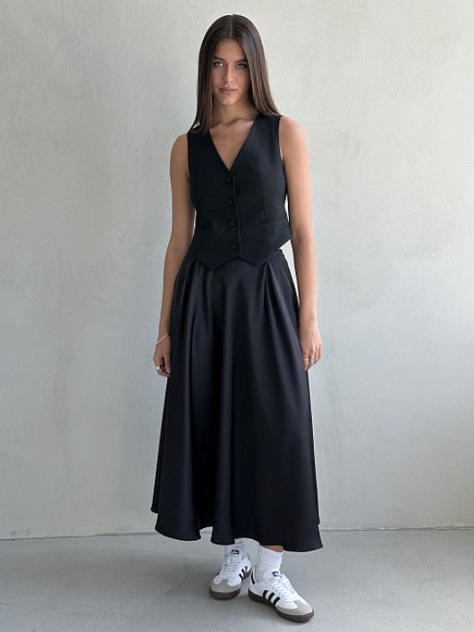 High-waisted Satin Long Skirt