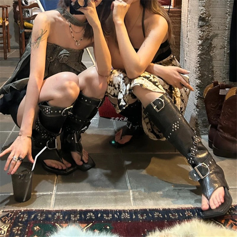 High Hot Genuine Pants Pipe Flip-flops Boots