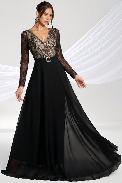 Abel Black Long-sleeve Lace Maxi Dress