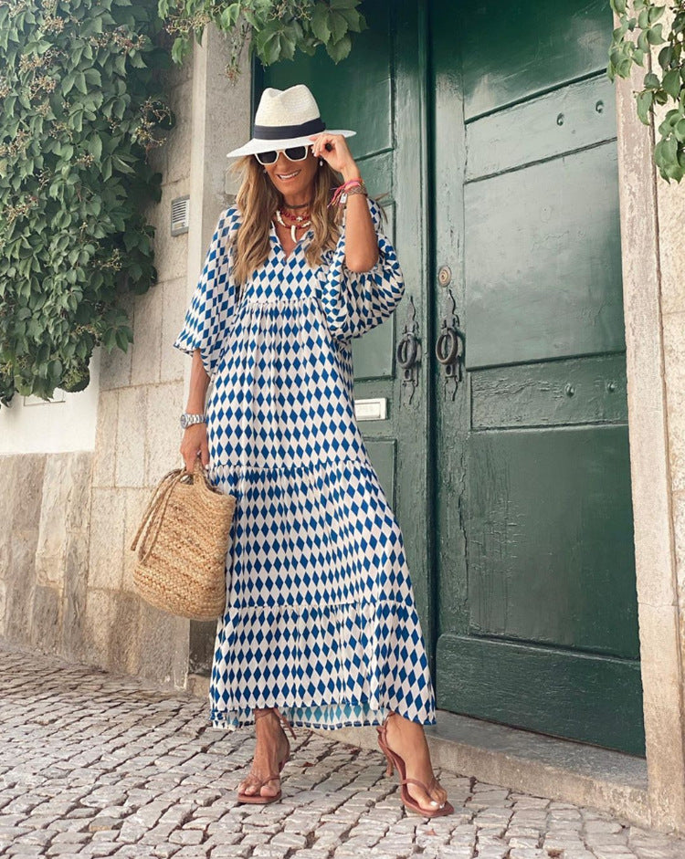 Fashionable Street Picnic Bubble Sleeve Layered Party Midi Dress