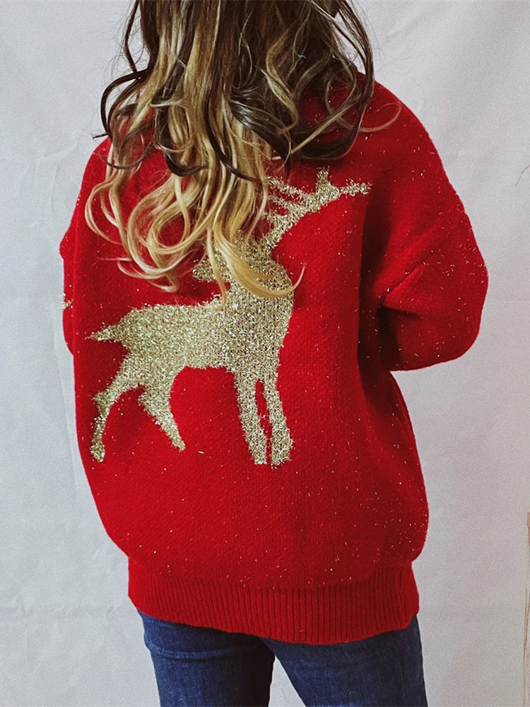 O-neck Long Sleeve Knitted Christmas Sweater