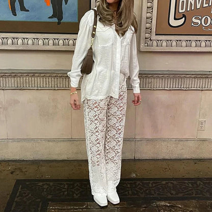 Sheer Gothic Wild Patchwork Straight Transparent Summer Pants