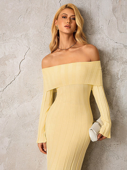 Off Shoulder Knitted Bodycon Dress
