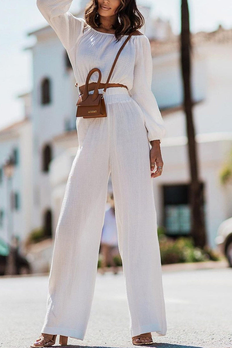 Off-shoulder Crop Top Wide Leg Long Pants Suits