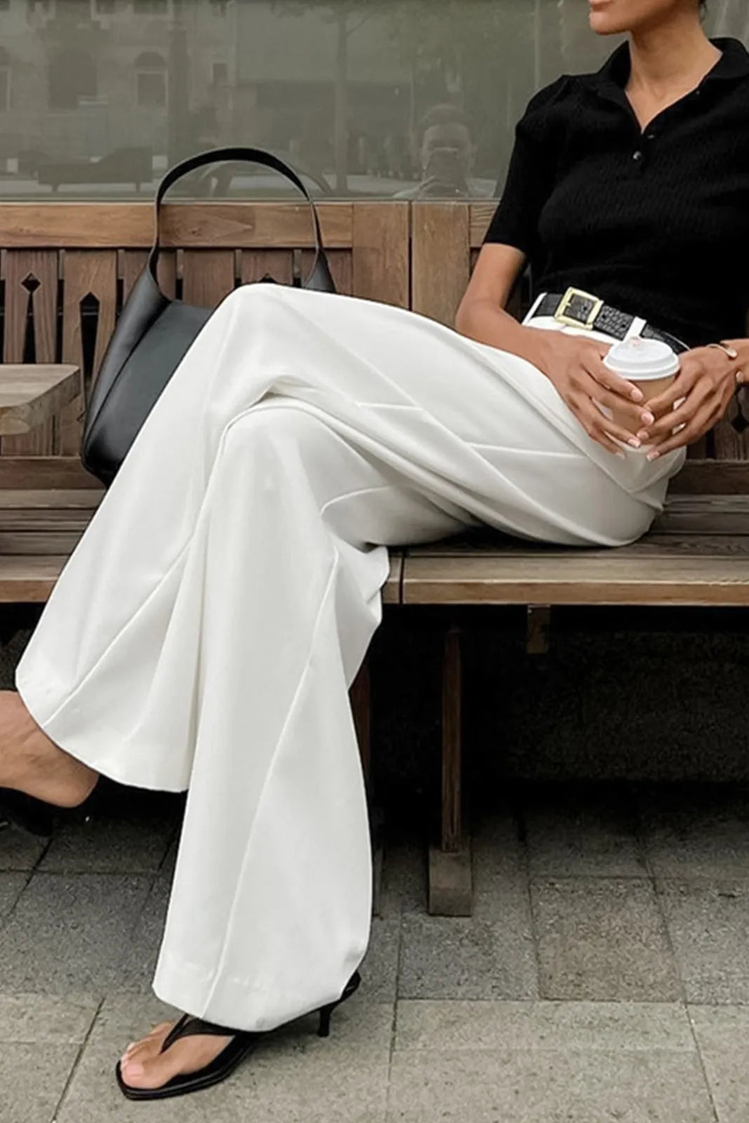 Ohla White Wide Leg Pants Without Belt