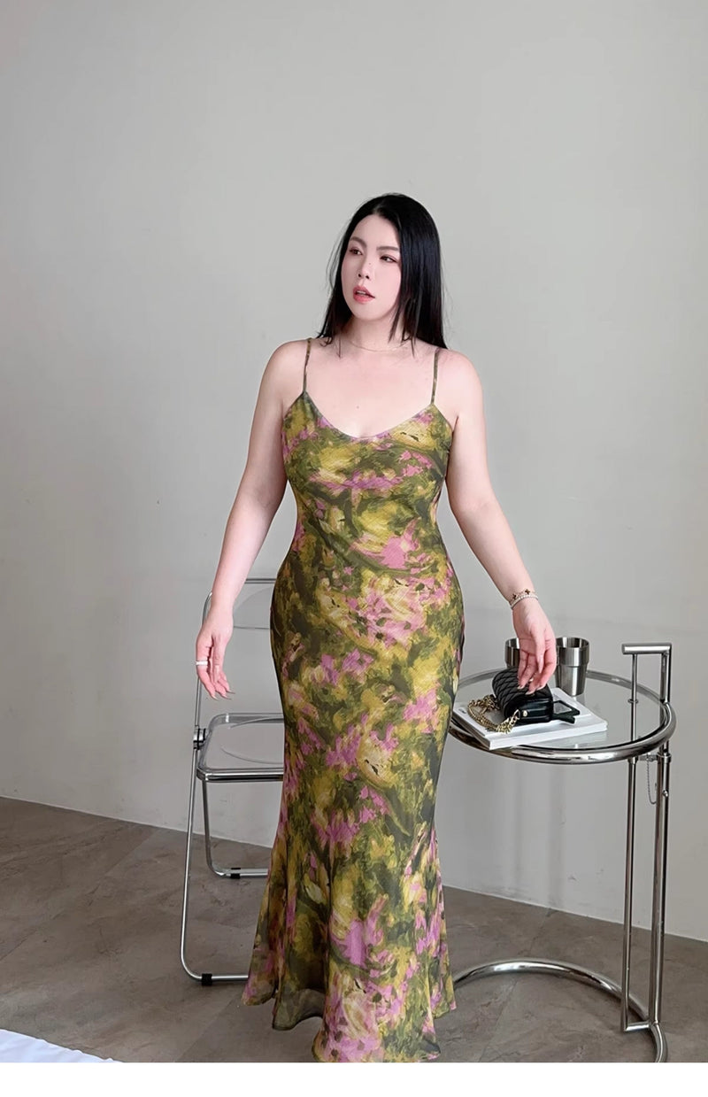 Oil Painting Slip Dress No Cardigan