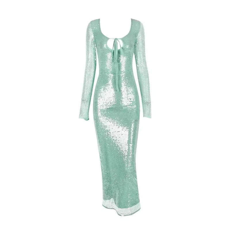 Sequins Maxi Dress for Formal Occasions - Long Sleeve Wedding and Christmas Party Dress