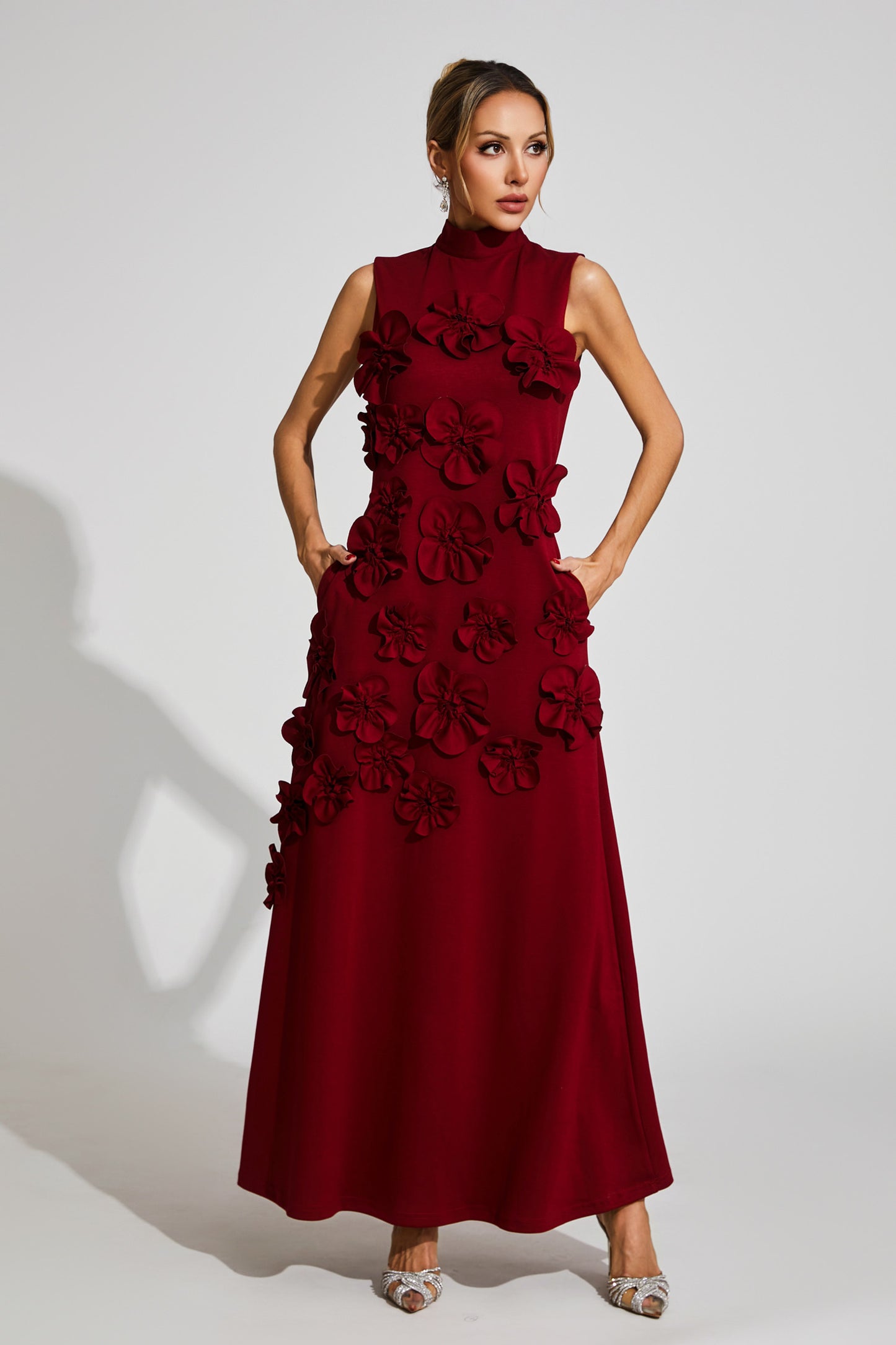 Onions Wine Red Rose Flower Maxi Dress