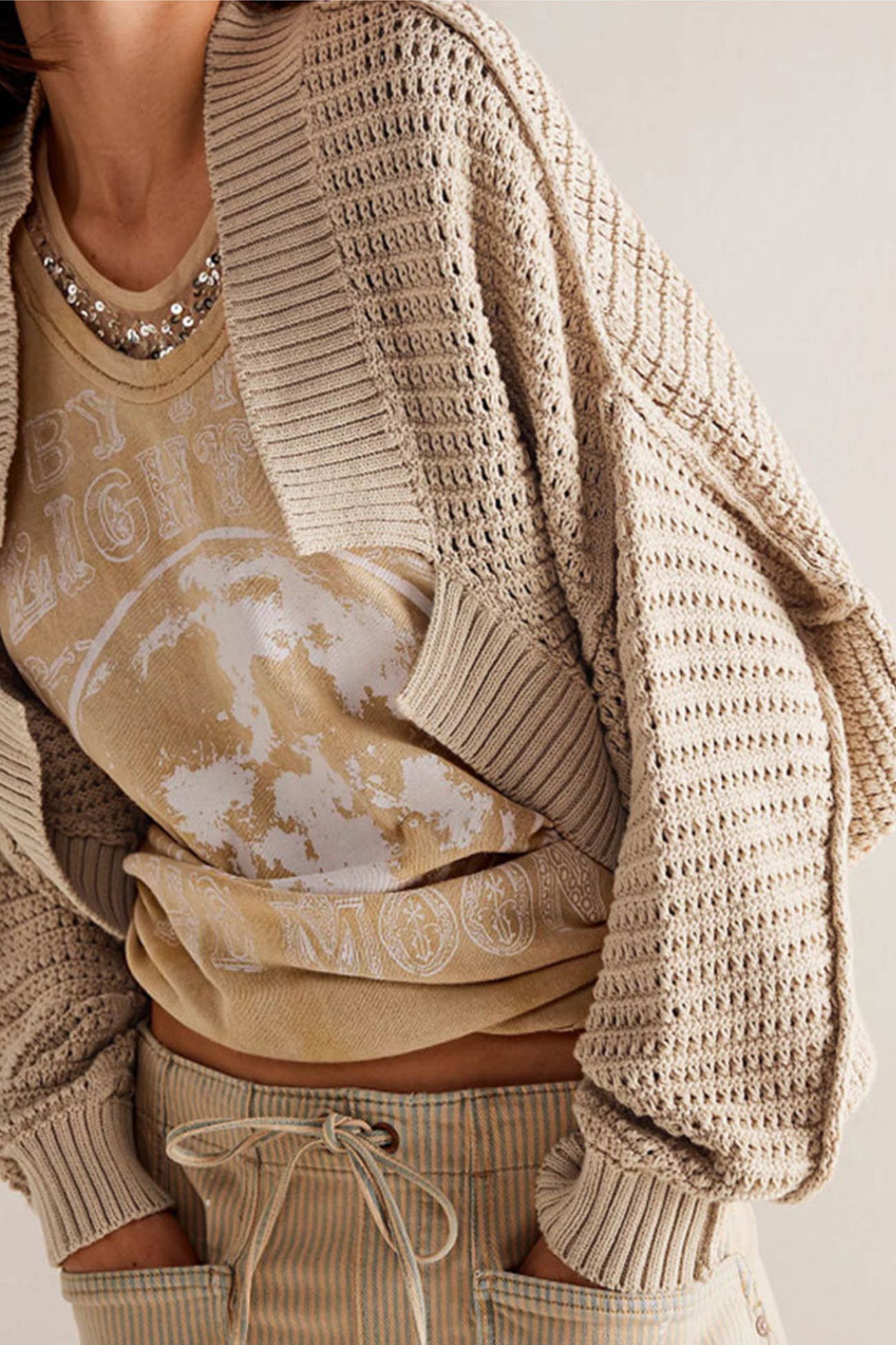 Open Front Bat Sleeve Knit Cardigan