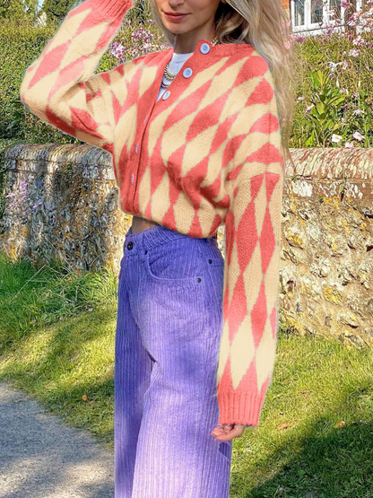Doll | Felise Chess Patterned Knit Cardigan - Orange