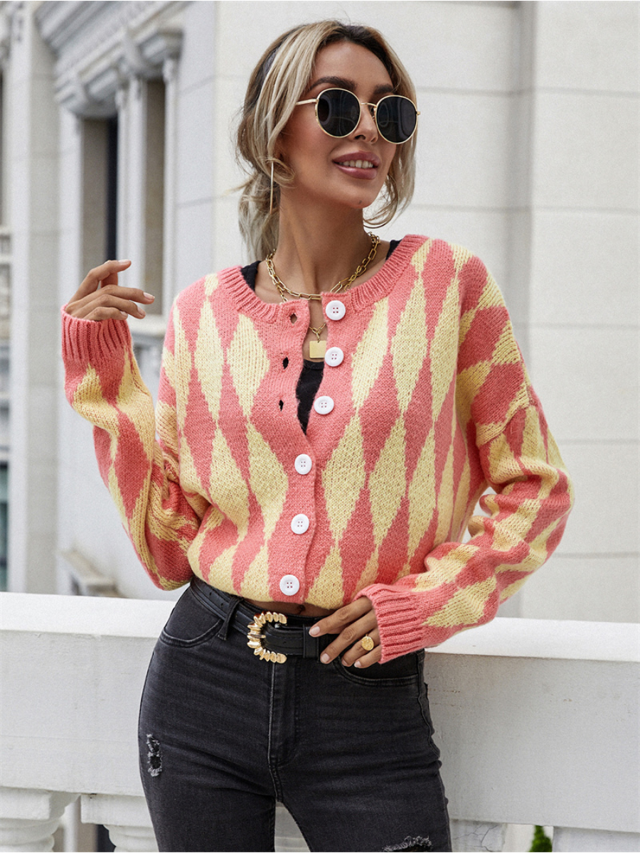 Doll | Felise Chess Patterned Knit Cardigan - Orange