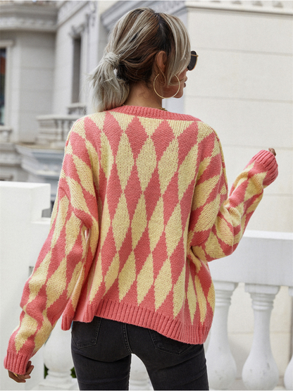 Doll | Felise Chess Patterned Knit Cardigan - Orange