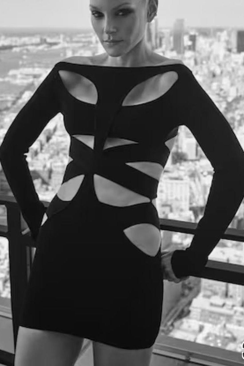 Boat Neckline Cut-out Mini Dress