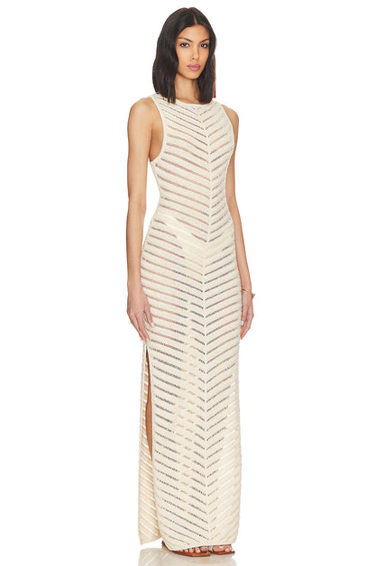 Knit Sleeve Split Midi Dress