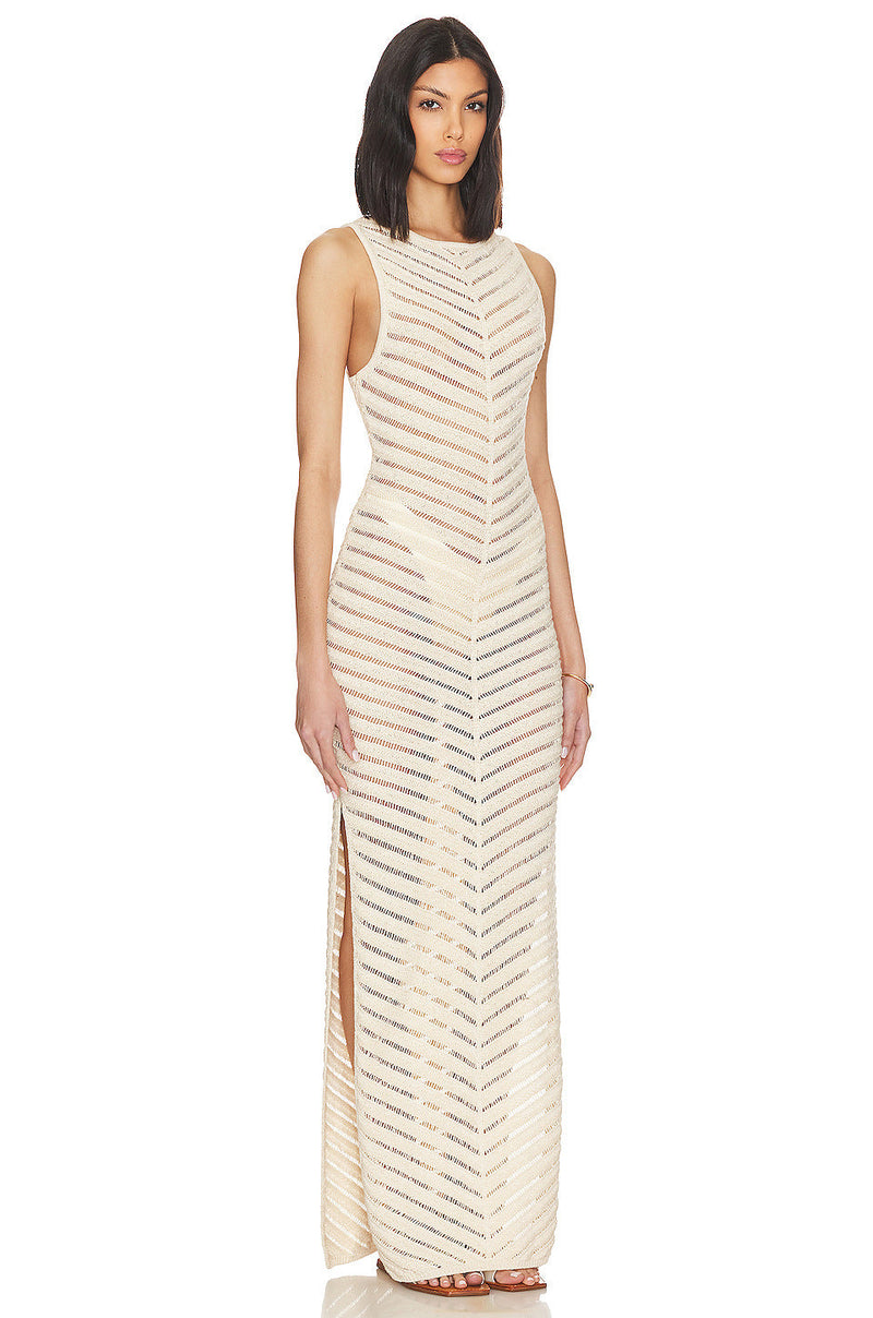 Knit Sleeve Split Midi Dress