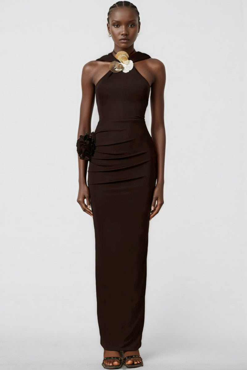 Jaylee Metal 3d Flower Hooded Midi Dress