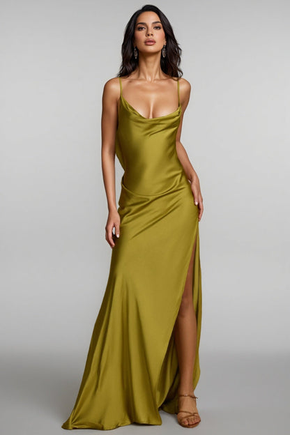 Lelia Satin Backless Frill Maxi Dress