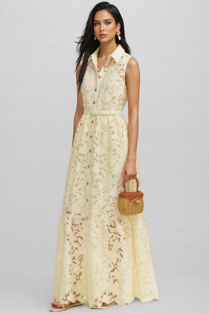 Caialt Yellow Lace Maxi Dress