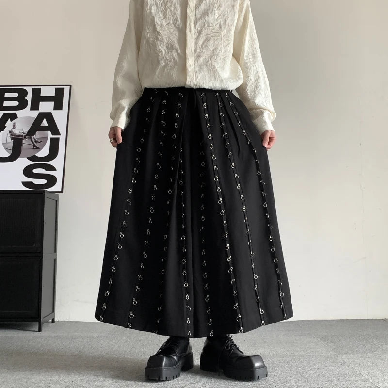 Pants Metal Button Patchwork Wide Leg Pants