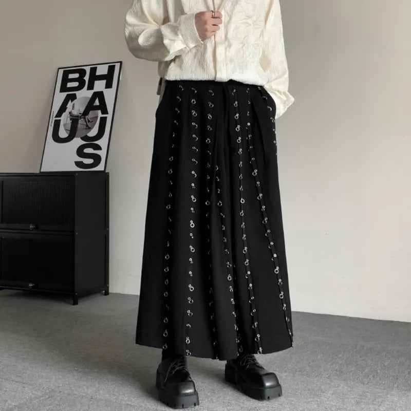 Pants Metal Button Patchwork Wide Leg Pants