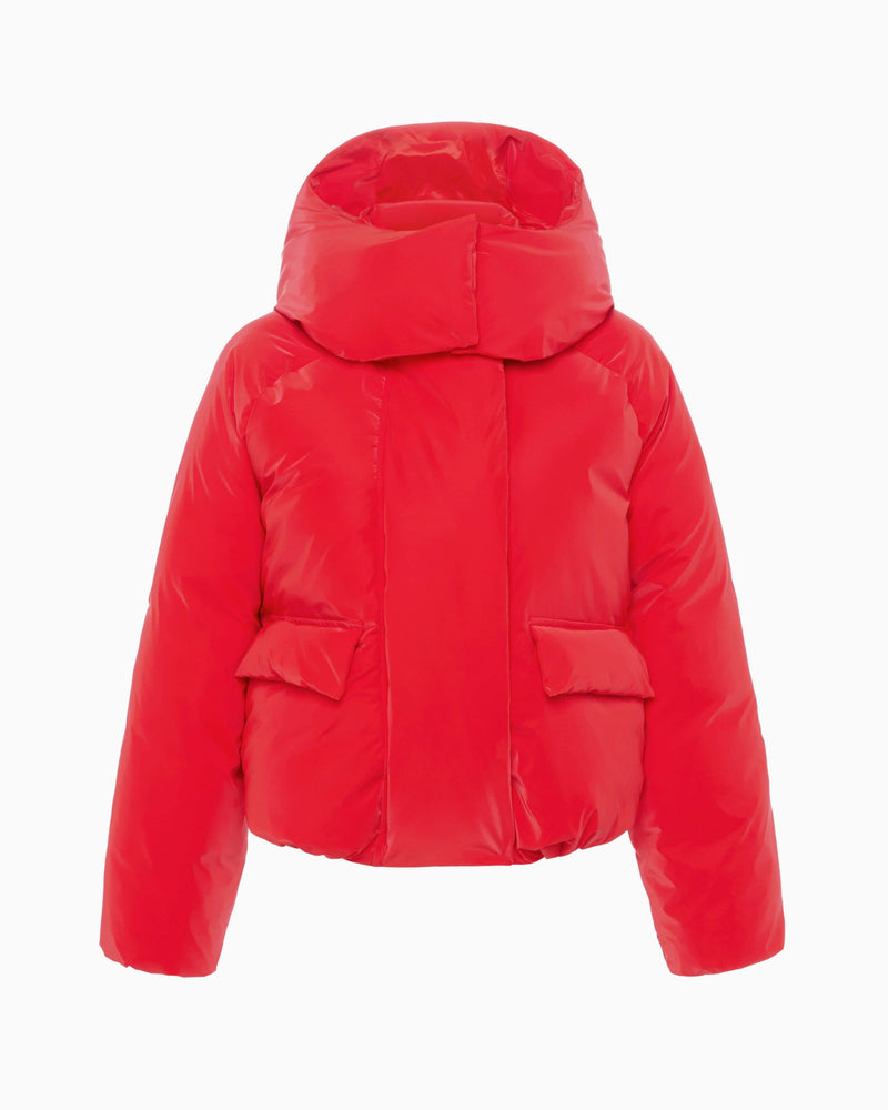 Puffer Jacket High Neck Hooded Zipper Design Cotton-padded Coat