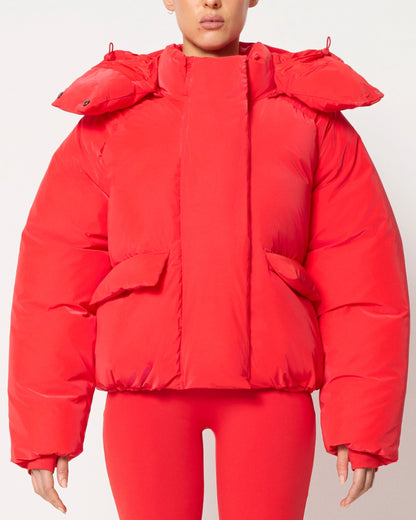 Puffer Jacket High Neck Hooded Zipper Design Cotton-padded Coat