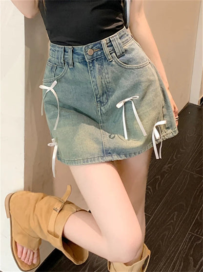 Denim Bow Detail Skirt