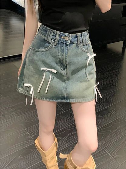 Denim Bow Detail Skirt