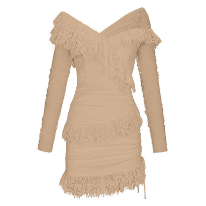 Off Shoulder Asymmetrical Frill Mini Dress Pp19409