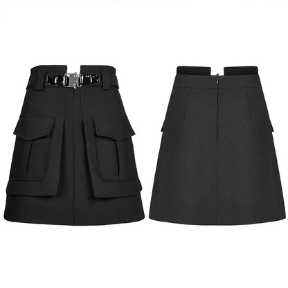 Collect Waist a Line Black Half Personality Mini Functional Buckle Decoration Skirt