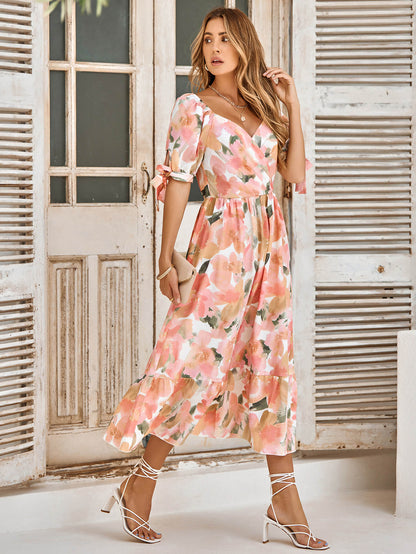 Tanya Painting Short Sleeve Maxi Dress - Peach