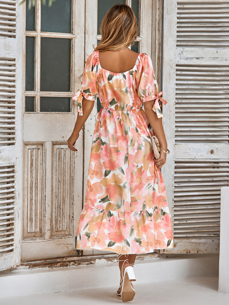 Tanya Painting Short Sleeve Maxi Dress - Peach
