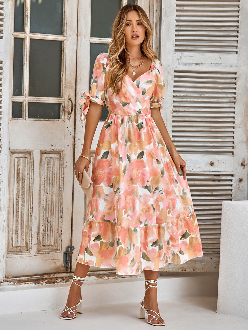 Tanya Painting Short Sleeve Maxi Dress - Peach
