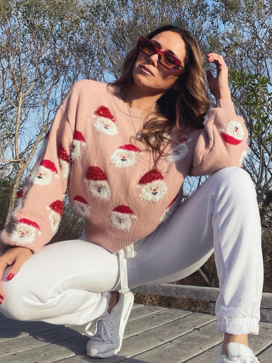 Doll | Pink Smiling Santa Christmas Sweater