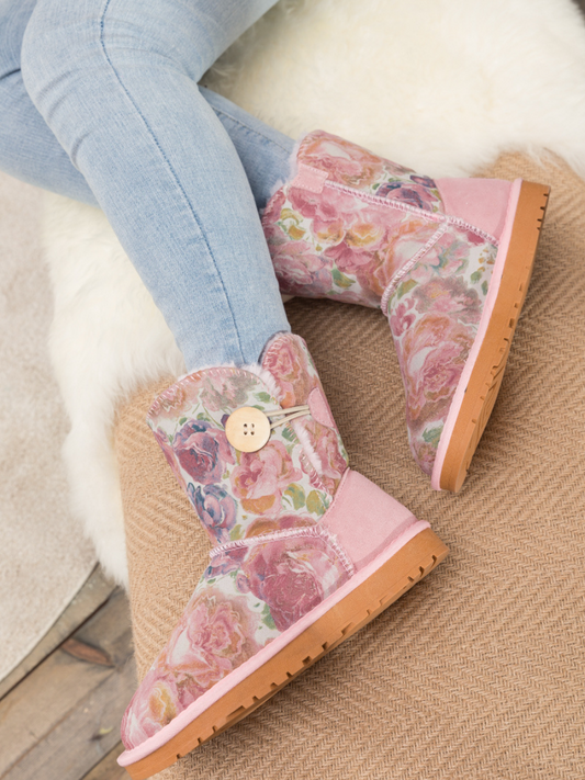 Faux Fur-lined Side Button Shearling Boot