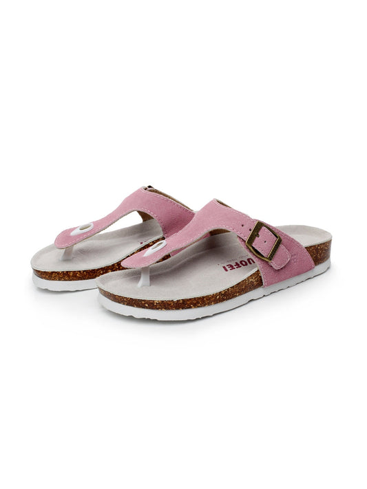 Maibulun | Pink Suede T-strap Leather Sandal