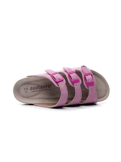 Maibulun | Pink Triple-buckle Suede Upper Sandal