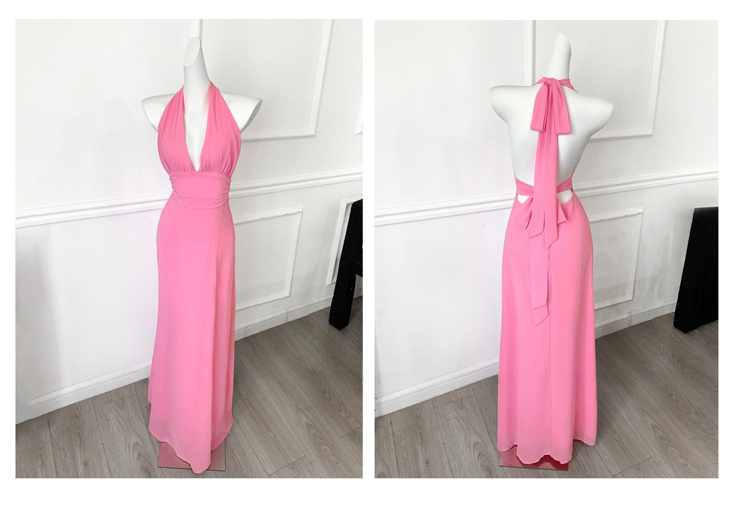 Pink Ruched Halter Maxi Dress _ Soft & Feminine Summer Look