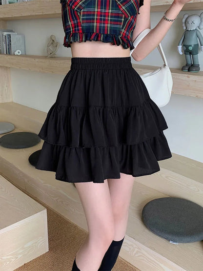 Dressbetty - Pleated A-line White Ruffles Sweet Elastic Waist Summer Skirt