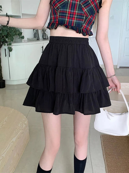 Dressbetty - Pleated A-line White Ruffles Sweet Elastic Waist Summer Skirt