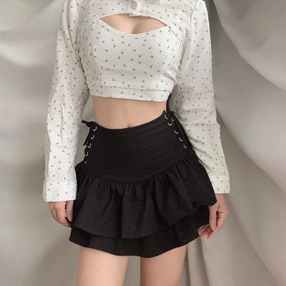 Dressbetty - Pleated Ruffle Tiered Gothic Mini Skirt