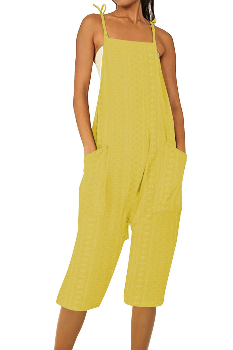 Pocket Eyelet Cami Capri Jumpsuits