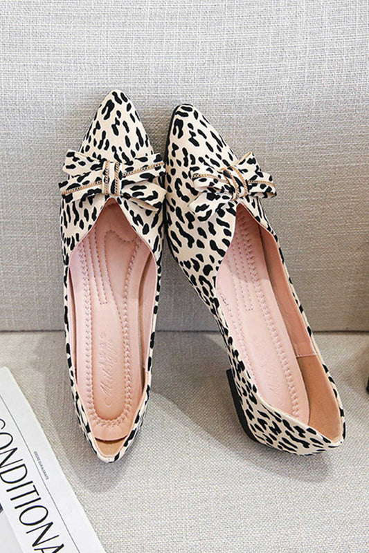 Pointed Toe Leopard Print Bow Flats