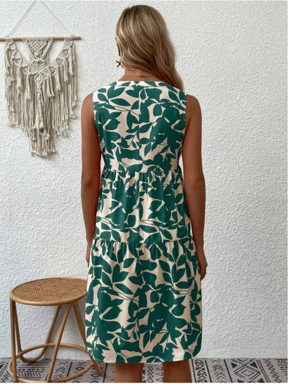 Print V Neck Woman Beach Knee-length Midi Dresses