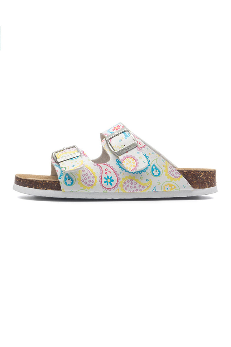 Printed Buckle Flat Sandals