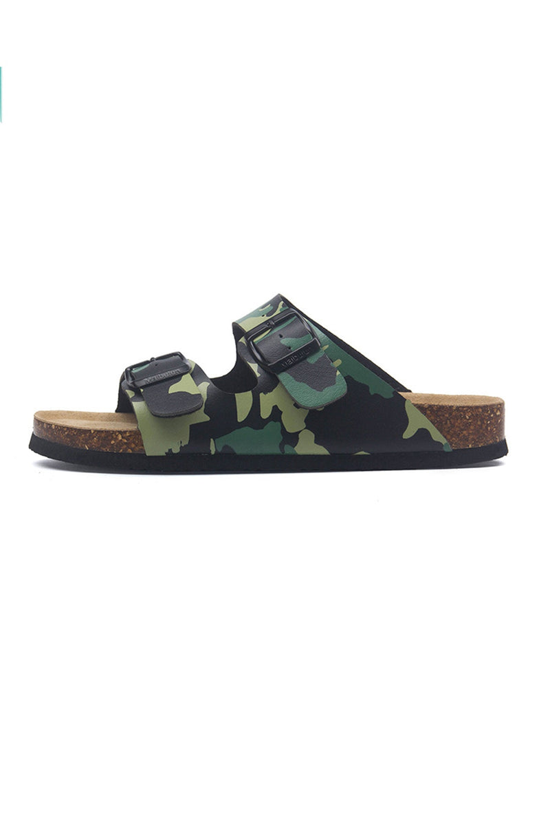 Printed Buckle Flat Sandals